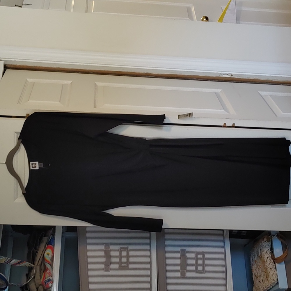 Faux wrap little black dress